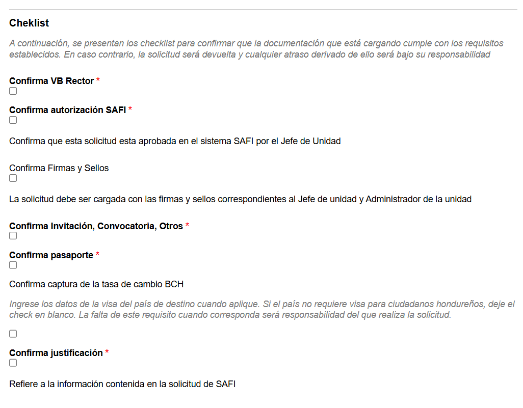 Paso 4: checklist de requisitos para viáticos internacionales